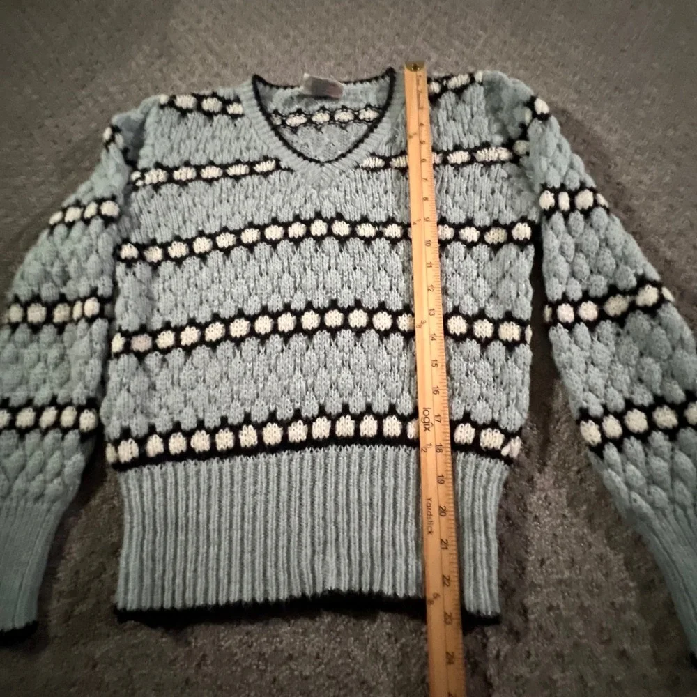 Western Connection‎ Sweater Womens Medium Blue Vintage 80s Popcorn Knit V-Neck